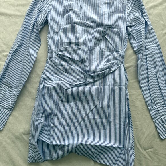 Blue and White Pinstripe Tie Front Shirt Dress NWT Size 2 - Picture 2 of 8